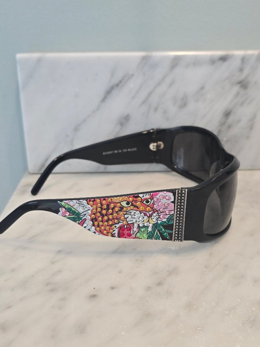 Y2K New Unisex Vintage Ed Hardy Tiger with Rhinestones Black Sunglasses